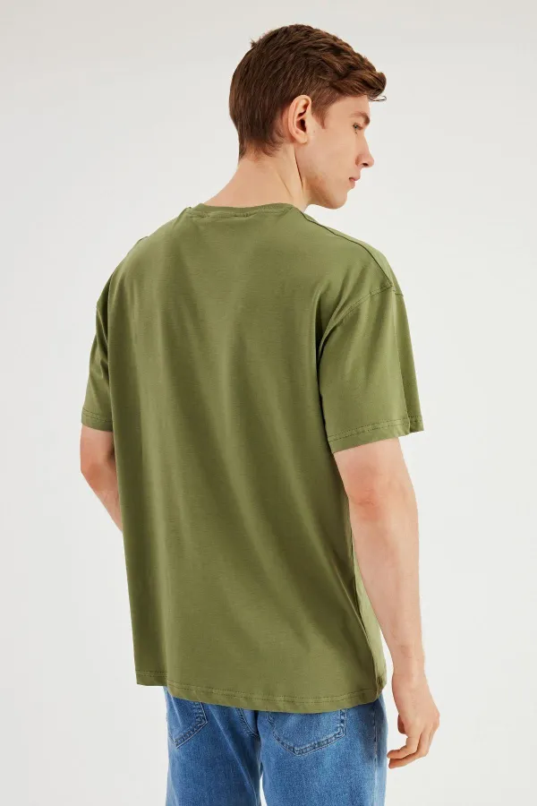 Leo Men's Oversize T-Shirt 100% Cotton Pocket Detail Crew Neck Basic T-Shirt MTLCE75