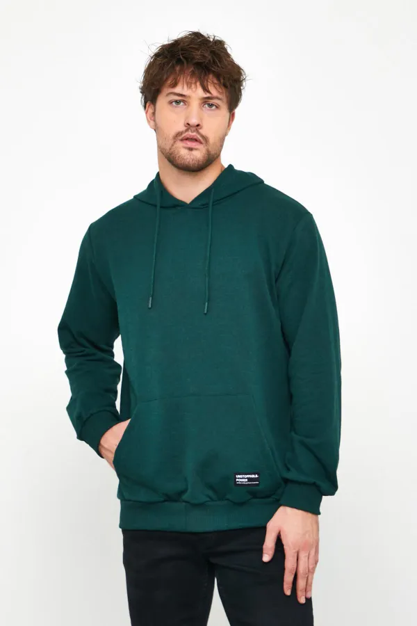 Dark Green Men's Hooded Sweatshirt with Kangaroo Pocket 