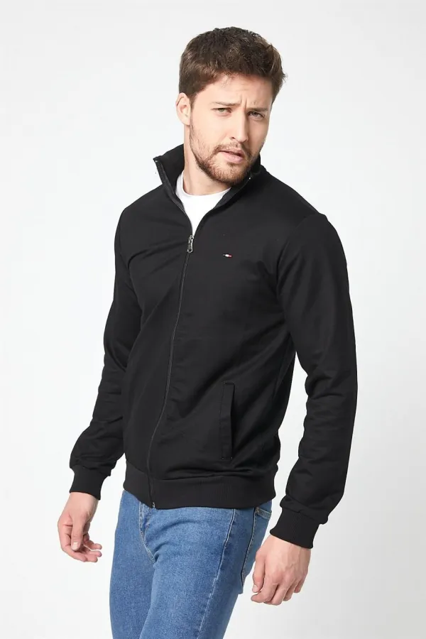 Gilet noir à manches longues et fermeture éclair pour homme