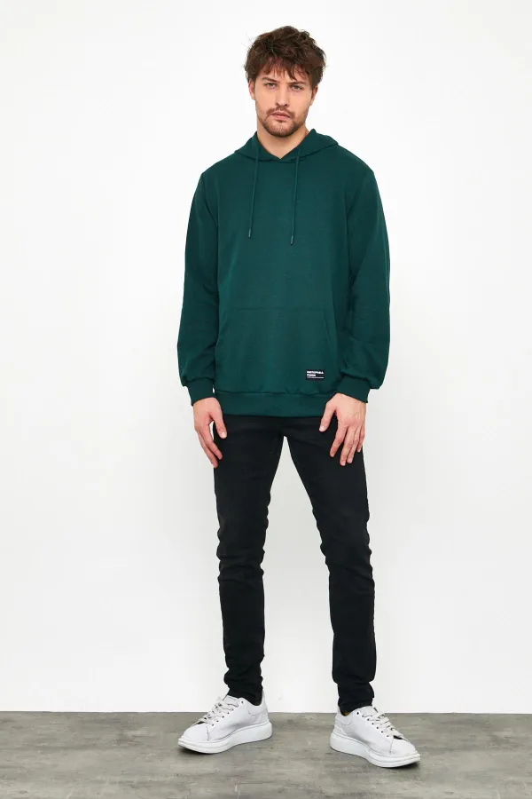 Dark Green Men's Hooded Sweatshirt with Kangaroo Pocket 