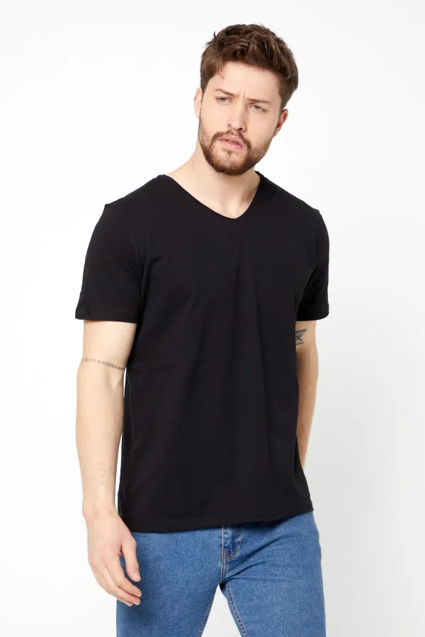 Erkek Pamuklu Kısa Kollu V Yaka T-shirt