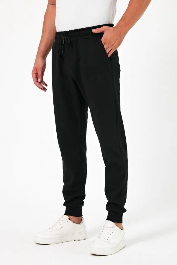 Thick Black-Navy-Anthracite Men's 3-Pack Jogger Sweatpants with Back Pockets, Elasticated Cuffs, Regular Fit, Non-Framed