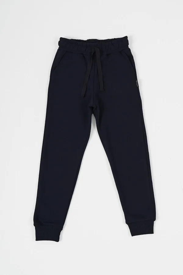 Ensemble de 2 pantalons de survêtement pour filles en coton épais noir et anthracite, avec taille et chevilles élastiques et poches.