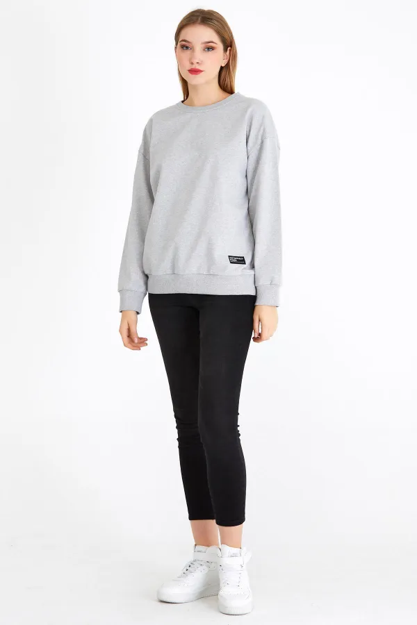 Women's Gray Color Basic Crew Neck Sweatshirt