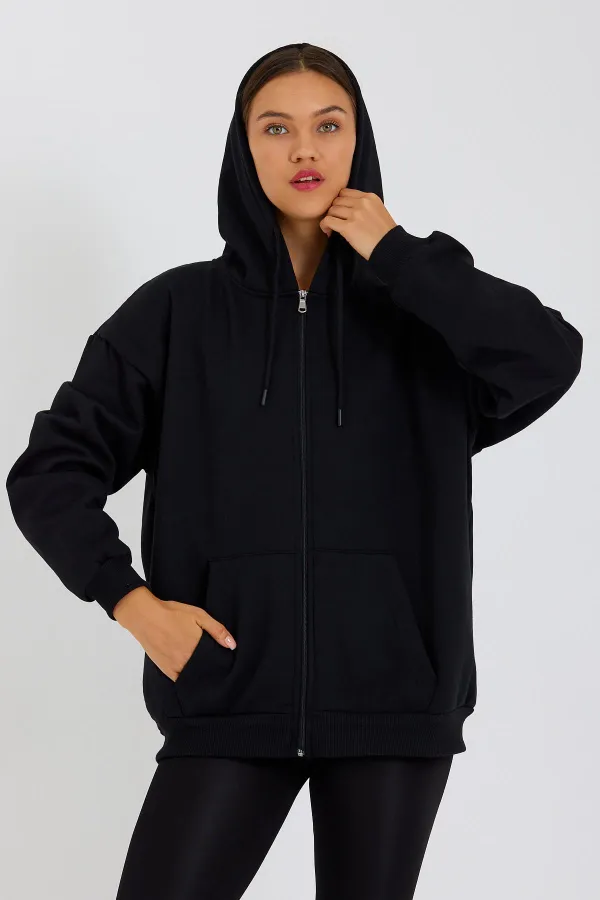 Gilet polaire zippé à capuche avec poche kangourou pour femme