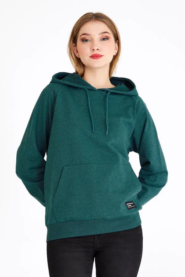 Women's Green Hooded Basic Knitted Sweatshirt
