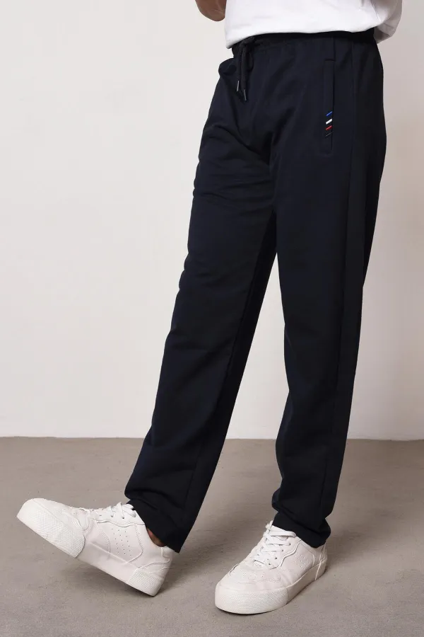 Black-Anthracite-Navy Blue Men's Zipper Pocket Embroidery Detailed Straight Leg Relaxed Cut 3-Pack Sweatpants