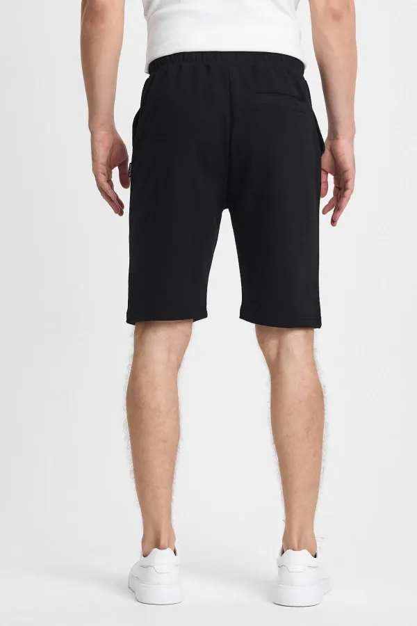 Erkek Siyah Şort - Yan Cepli Beli Lastikli Regular Fit Rahat Kesim