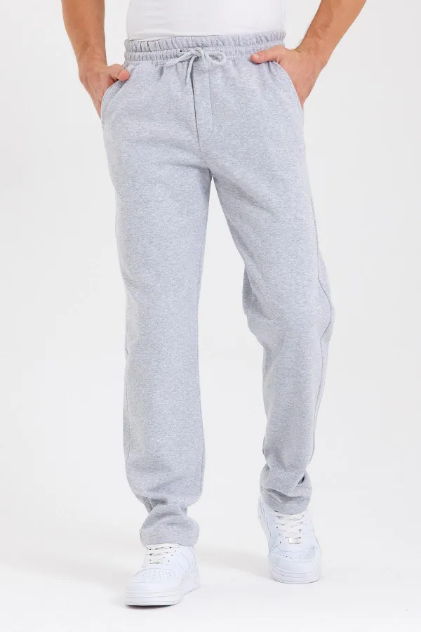 Siyah Arka Cepli Etiket Detaylı Düz Paça Erkek İçi Pamuklu Eşofman Altı