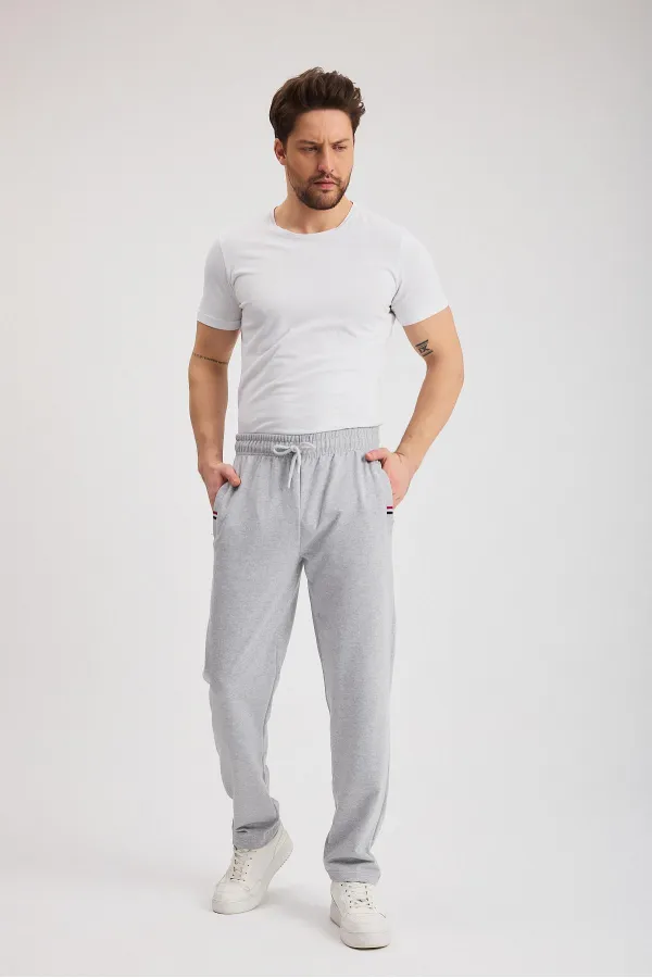 Pantalon de survêtement décontracté gris pour homme, fermeture éclair, poches, broderies, jambes droites, coupe ample