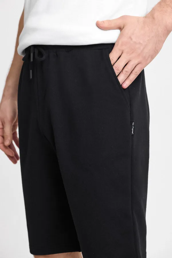 Short noir pour homme - Coupe classique, confortable, avec poches latérales et taille élastiquée