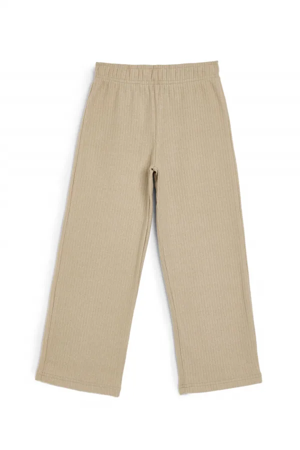 Beige Wide Leg Winter Kids' Sweatpants with Elastic Waistband