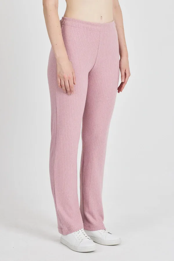 Pantalon de survêtement rose fuchsia côtelé à jambes larges et taille haute pour femme