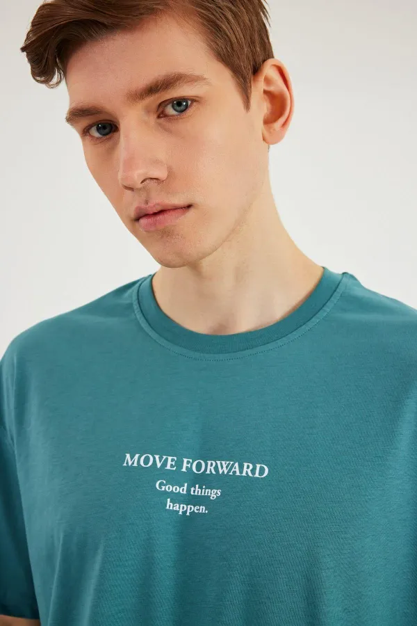 T-shirt oversize homme Leo 100 % coton, col rond, imprimé, modèle basique MTLCE84