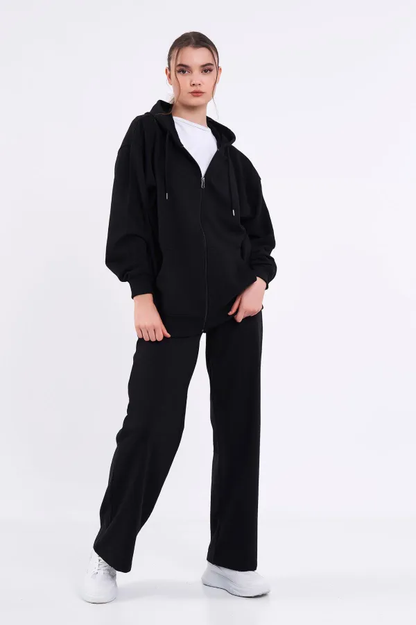 Ensemble de survêtement noir pour femme, coupe classique, taille élastique, capuche, oversize, saisonnier (haut et bas) MTLCB7367