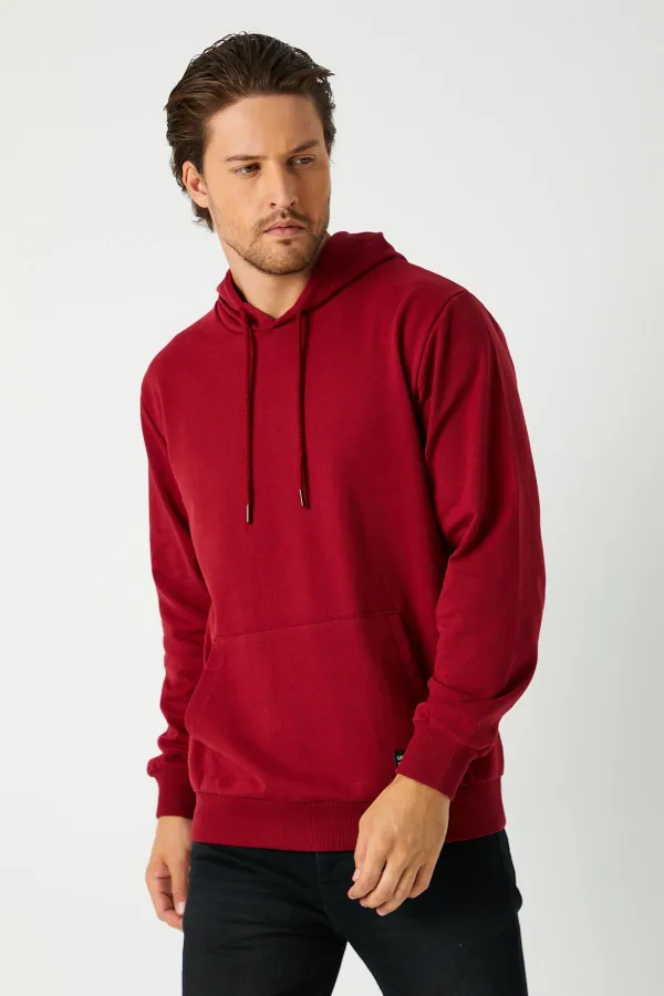Sweat-shirt à capuche bordeaux pour homme avec poche kangourou