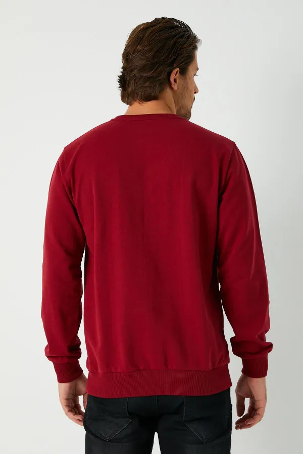 Sweat-shirt basique bordeaux à col rond pour homme 