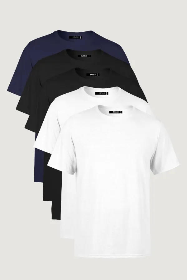 Lot de 5 t-shirts basiques multicolores pour homme, coupe classique, col rond.