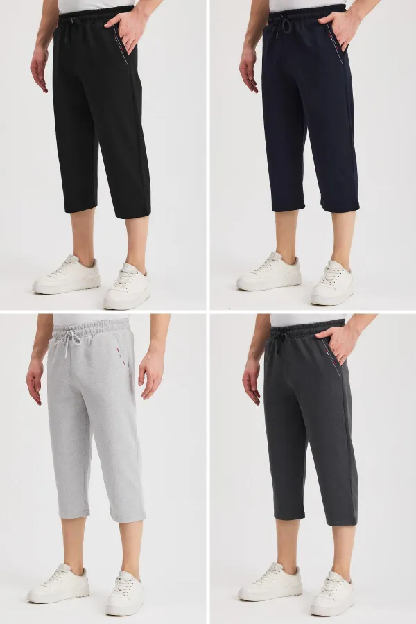 Short bermuda capri pour homme, longueur genou, avec poche latérale, coloris noir, marine, gris et anthracite, taille élastique ajustable, lot de 4