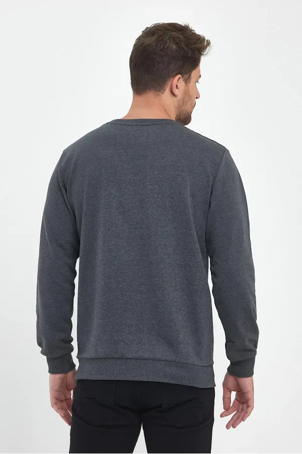 Erkek Siyah-Antrasit Bisiklet Yaka Nakış Detaylı Regular Fit 2'Li Sweatshirt MMTLCE70-2