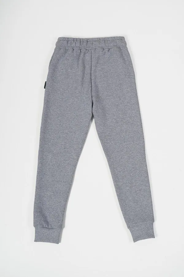 Grey Thick Cotton Sweatpants with Elastic Waist and Cuffs, Pockets, for Boys Aged 5-6-7-8-9-10-11-12