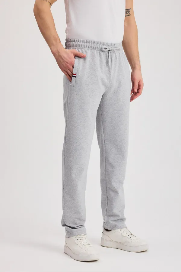 Pantalon de survêtement décontracté gris pour homme, fermeture éclair, poches, broderies, jambes droites, coupe ample