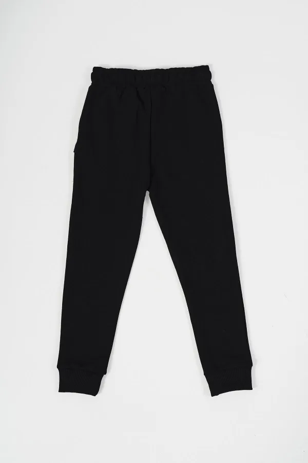 Black Thick Cotton Sweatpants for Girls, Elasticated Waist and Cuffs, with Pockets, Ages 5-6-7-8-9-10-11-12 MTLCB99
