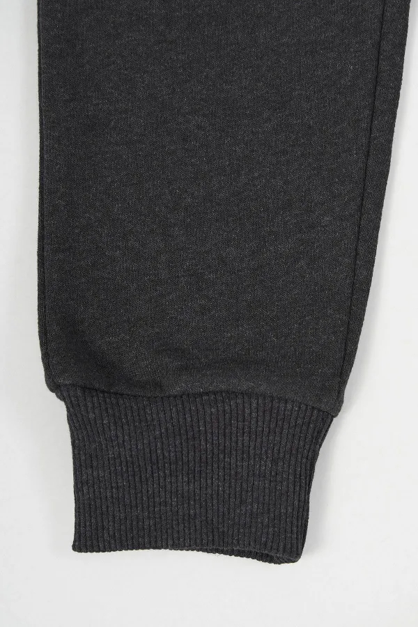 Ensemble de 2 pantalons de survêtement pour filles en coton épais noir et anthracite, avec taille et chevilles élastiques et poches.