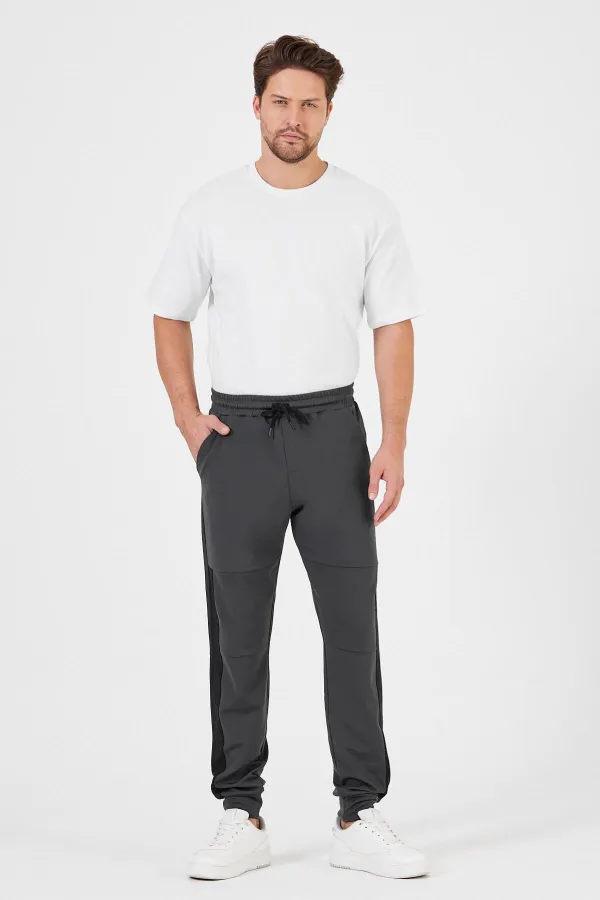 Erkek Antrasit Standart Fit Normal Kesim Paça Ribanalı Cepli Rahat Jogger Eşofman Altı MTLCE101