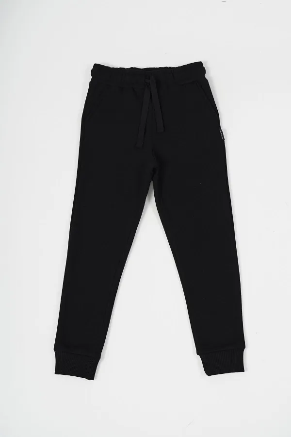 Ensemble de 2 pantalons de survêtement pour filles en coton épais noir et anthracite, avec taille et chevilles élastiques et poches.