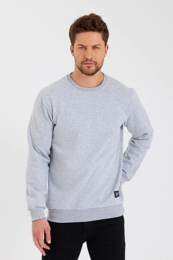 Crew Neck Sweatshirt with Label Detail and Cotton Lining for Men.
