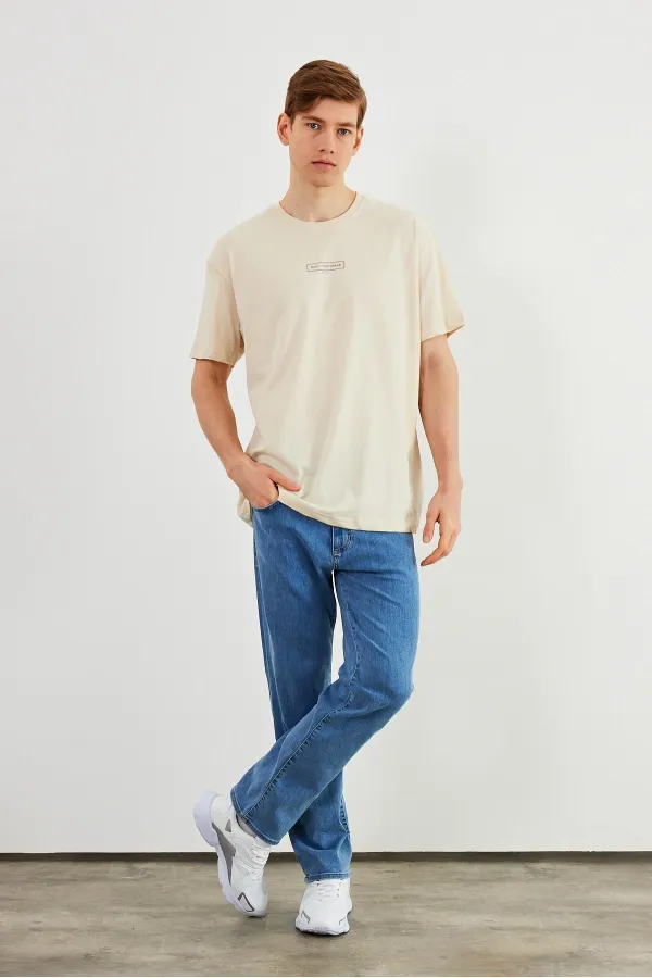 Leo Erkek Oversize Tshirt %100 Pamuk Bisiklet Yaka Baskı Detaylı Basic Tişört MTLCE83