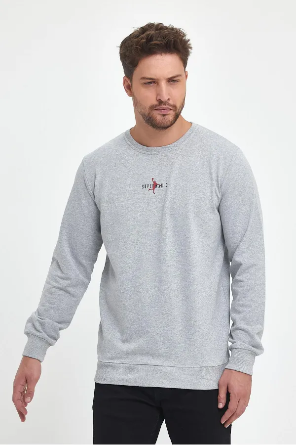 Sweat-shirt basique imprimé poitrine Supermagic gris pour homme