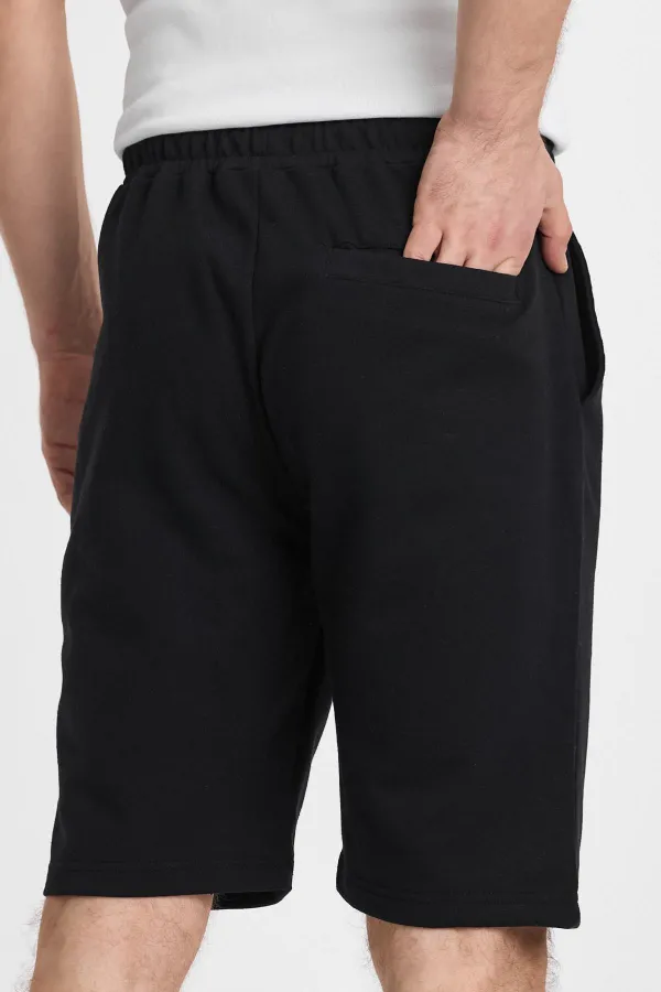 Erkek Siyah Şort - Yan Cepli Beli Lastikli Regular Fit Rahat Kesim
