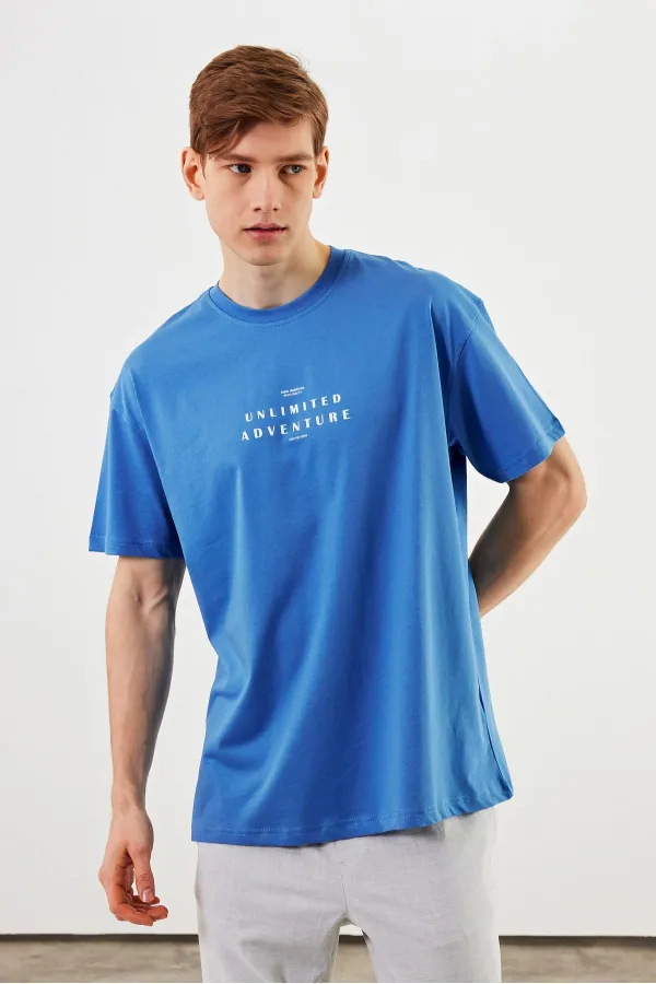 Leo Erkek Oversize Tshirt %100 Pamuk Bisiklet Yaka Baskı Detaylı Basic Tişört MTLCE82