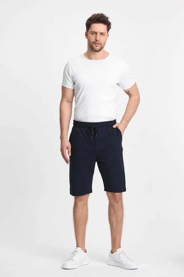 Erkek Siyah Şort - Yan Cepli Beli Lastikli Regular Fit Rahat Kesim