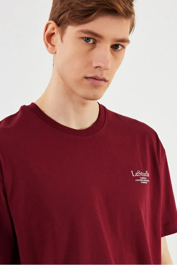 Leo Erkek Oversize Tshirt %100 Pamuk Bisiklet Yaka Baskı Detaylı Basic Tişört MTLCE86