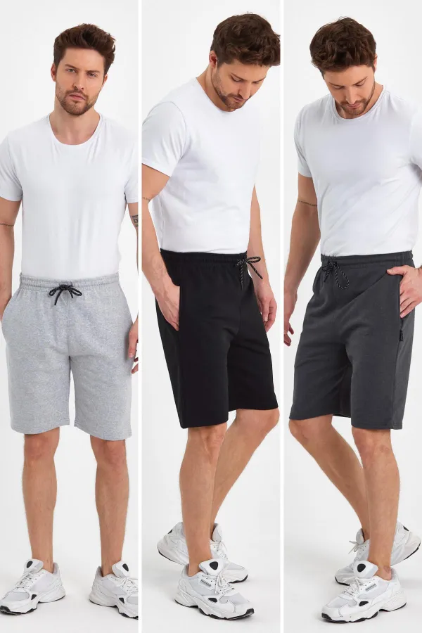 Short 3 pièces pour homme, coupe classique et décontractée, avec poches latérales