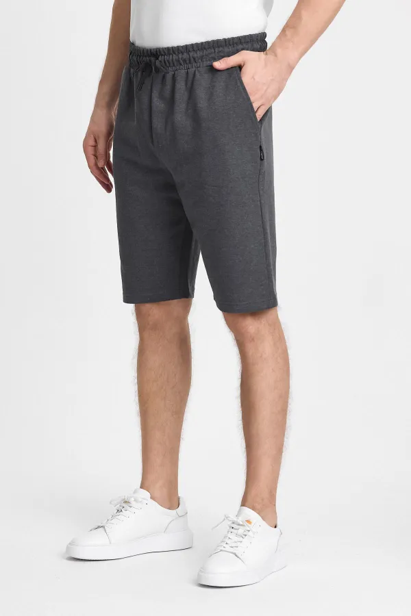 Erkek Siyah Şort - Yan Cepli Beli Lastikli Regular Fit Rahat Kesim