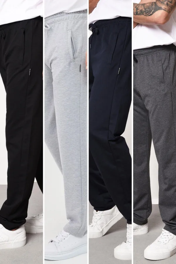 Erkek Çok Renkli Erkek Düz Paça Cep Fermuar Detaylı Rahat Kesim 4'lü Eşofman Altı Paketi MTLC046-4