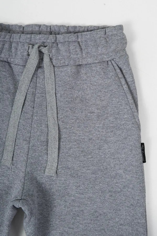 Grey Thick Cotton Sweatpants with Elastic Waist and Cuffs, Pockets, for Boys Aged 5-6-7-8-9-10-11-12