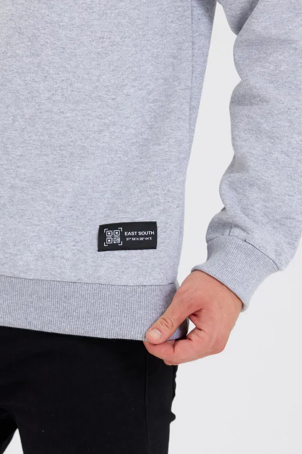 Crew Neck Sweatshirt with Label Detail and Cotton Lining for Men.