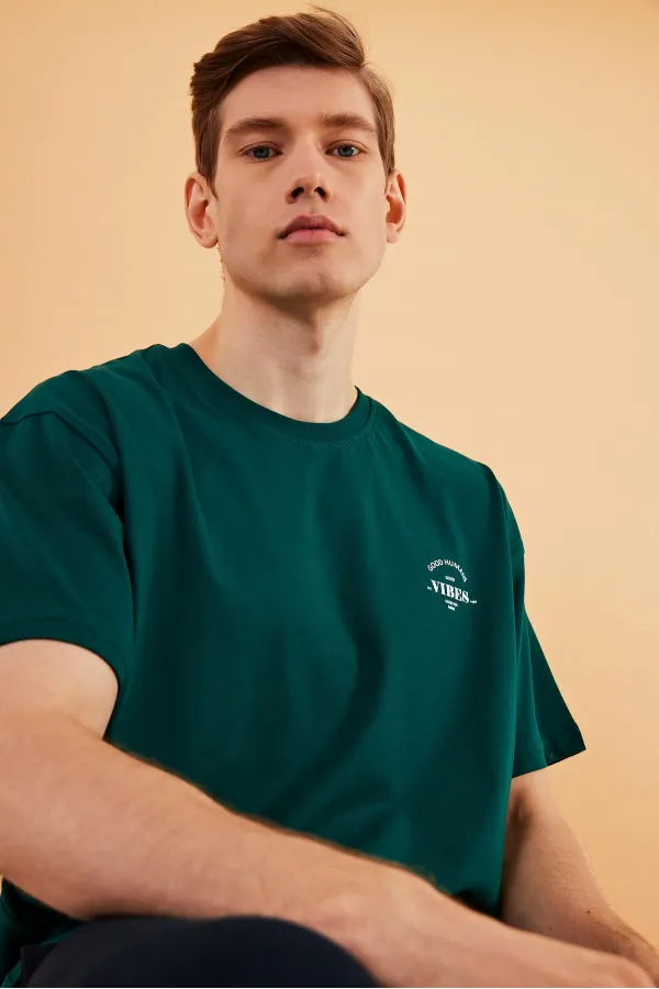 T-shirt oversize homme Leo 100 % coton, col rond, imprimé, modèle basique MTLCE77