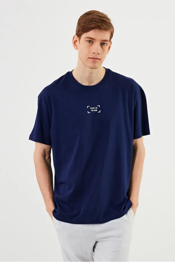 T-shirt oversize homme Leo 100 % coton, col rond, imprimé, modèle basique MTLCE85