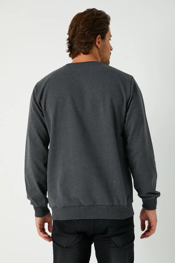 Erkek Antrasit Basic Bisiklet Yaka Sweatshirt 
