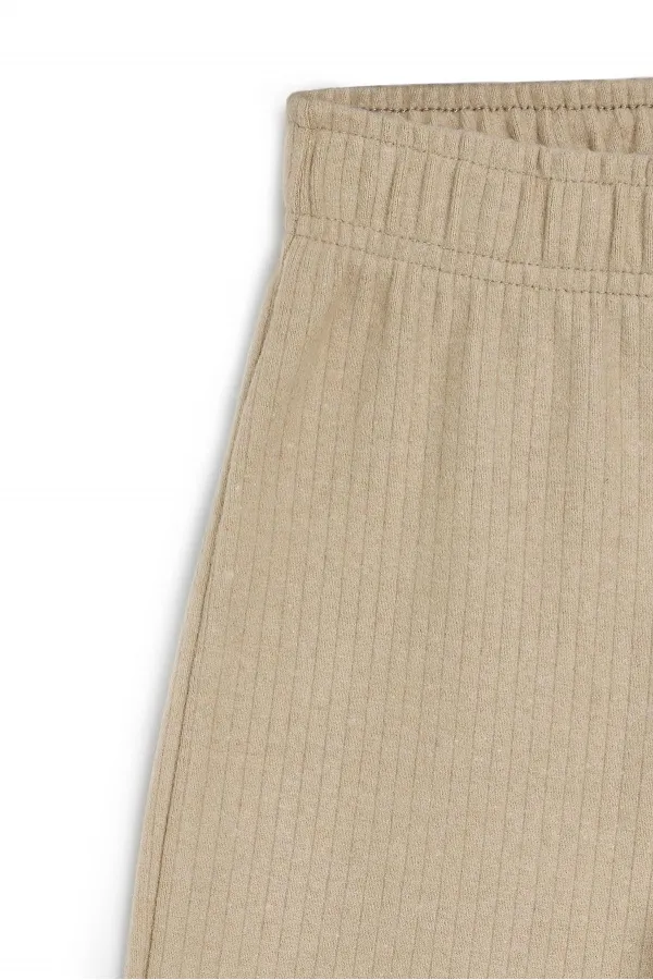 Beige Wide Leg Winter Kids' Sweatpants with Elastic Waistband