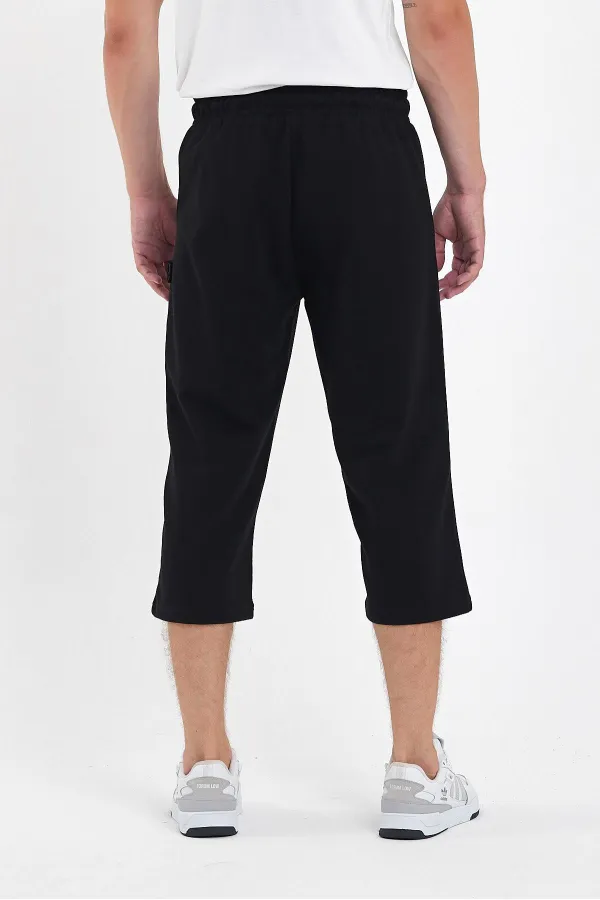 Short bermuda noir pour homme, longueur genou, style capri, avec poches zippées et taille élastique ajustable MTLCE94