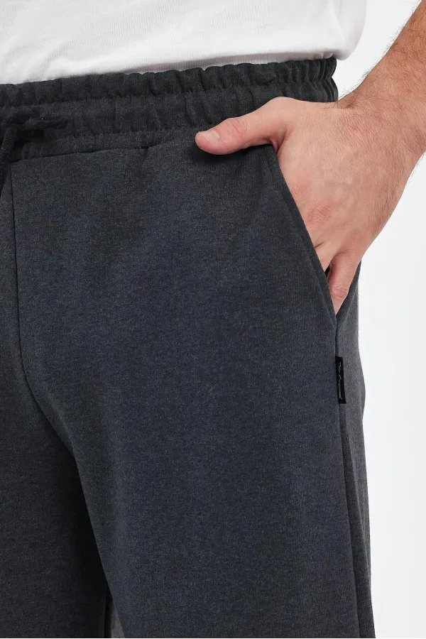 Erkek Yanları Cepli Antrasit Bermuda Diz Altı Kapri Beli Ayarlanabilir Lastikli Uzun Şort MTLCE74