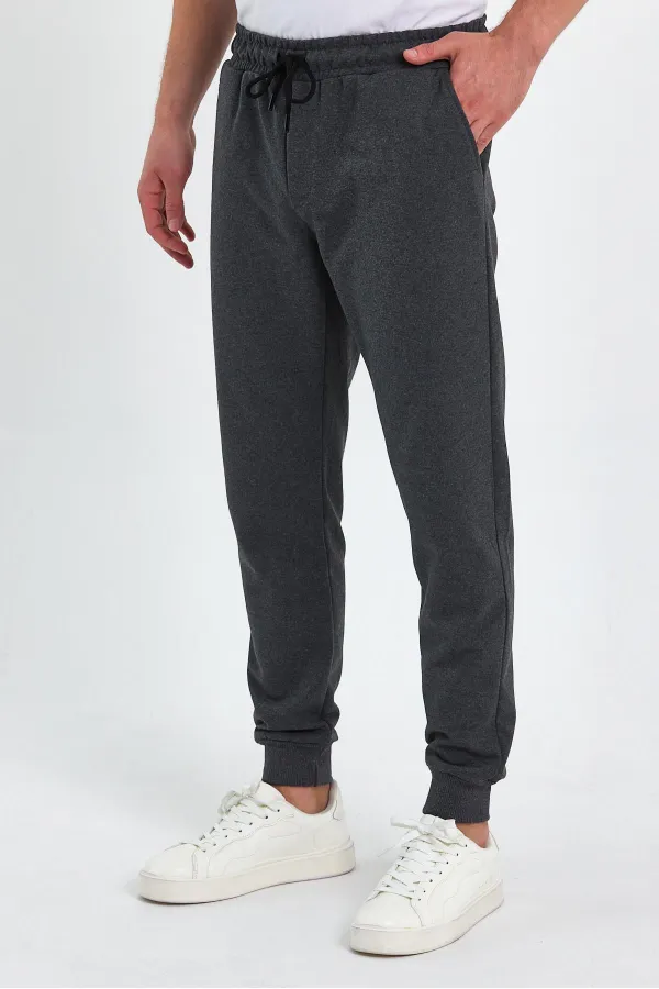 Erkek Antrasit Arka Cep Etiket Detaylı Paça Lastikli Regular Fit Eşofman Altı