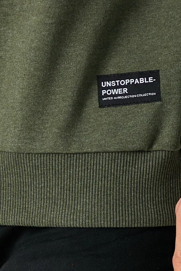 Erkek Basic Bisiklet Yaka Haki Sweatshirt 